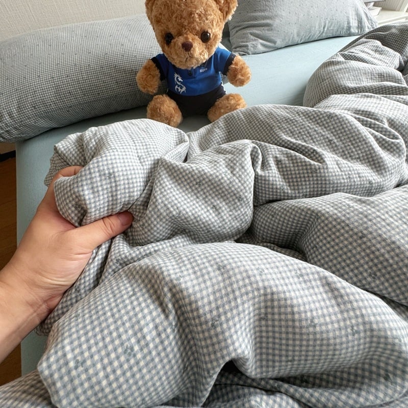 Bavlnený štvordielny súbor posteľnej bielizne s rastlinným vzorom, reaktívna tlač a farbenie, hmotnosť 2000–2500 g