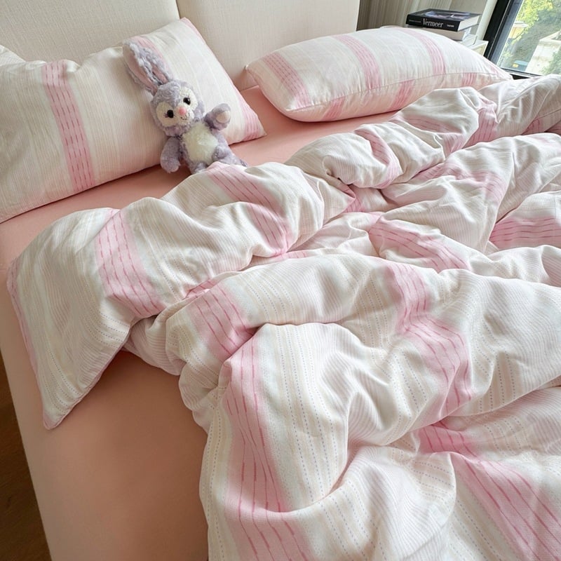 Bavlnený štvordielny súbor posteľnej bielizne s rastlinným vzorom, reaktívna tlač a farbenie, hmotnosť 2000–2500 g