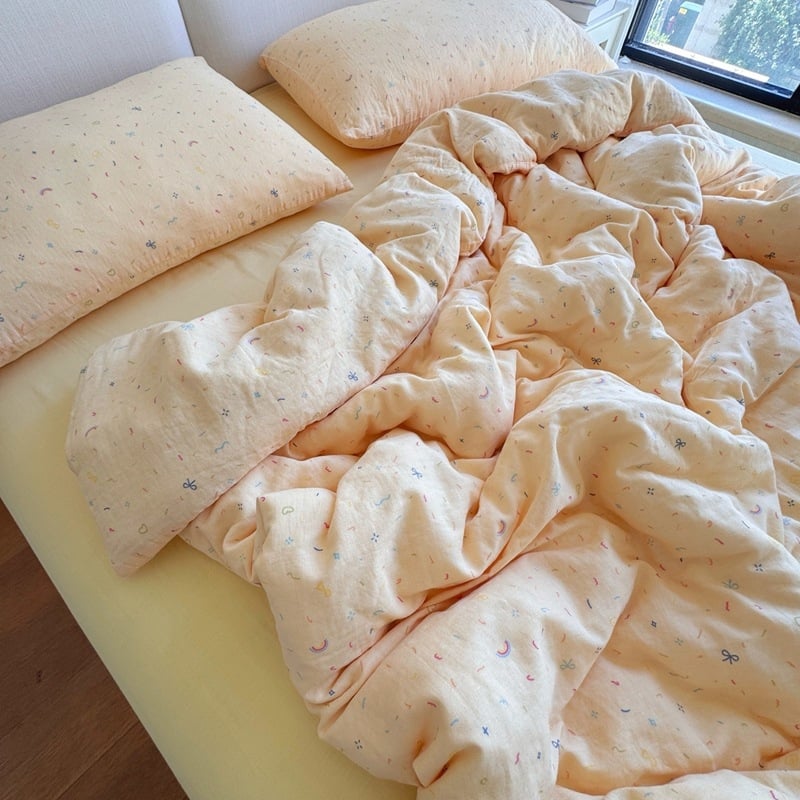 Bavlnený štvordielny súbor posteľnej bielizne s rastlinným vzorom, reaktívna tlač a farbenie, hmotnosť 2000–2500 g