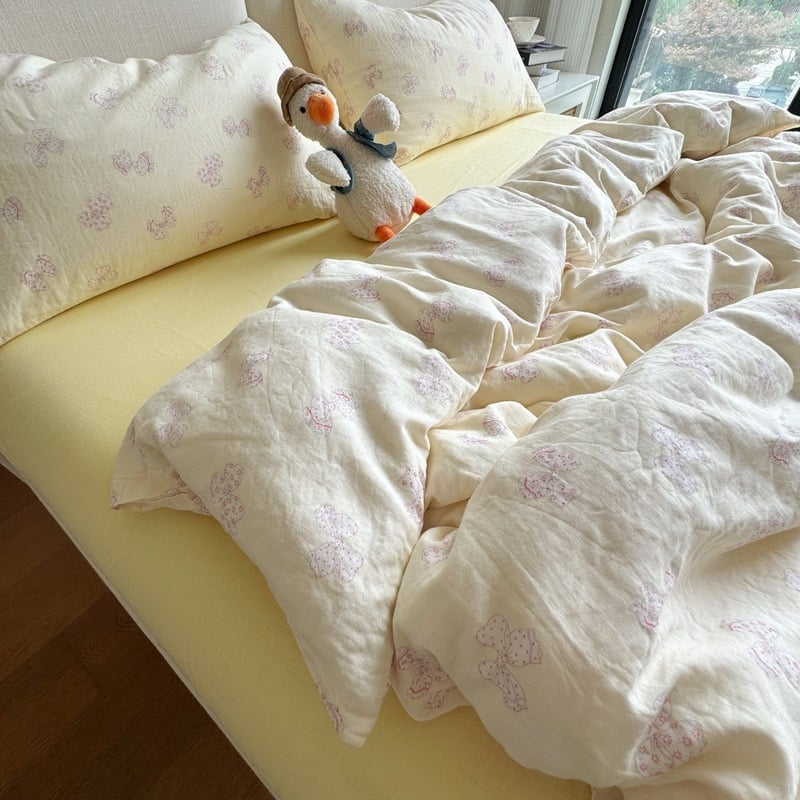 Bavlnený štvordielny súbor posteľnej bielizne s rastlinným vzorom, reaktívna tlač a farbenie, hmotnosť 2000–2500 g