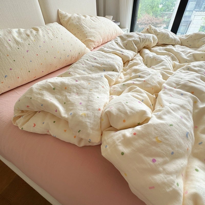 Bavlnený štvordielny súbor posteľnej bielizne s rastlinným vzorom, reaktívna tlač a farbenie, hmotnosť 2000–2500 g