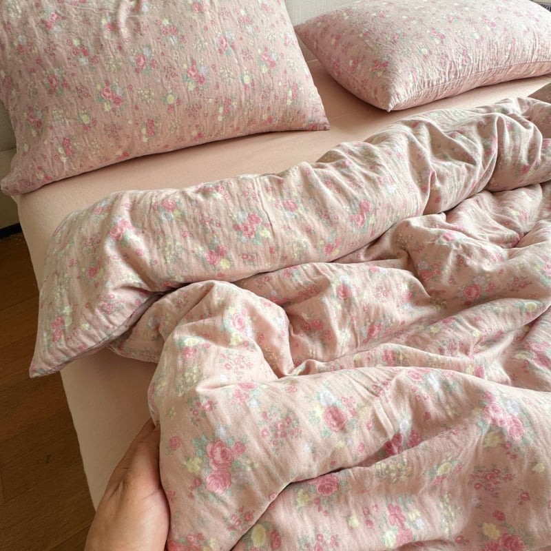 Bavlnený štvordielny súbor posteľnej bielizne s rastlinným vzorom, reaktívna tlač a farbenie, hmotnosť 2000–2500 g