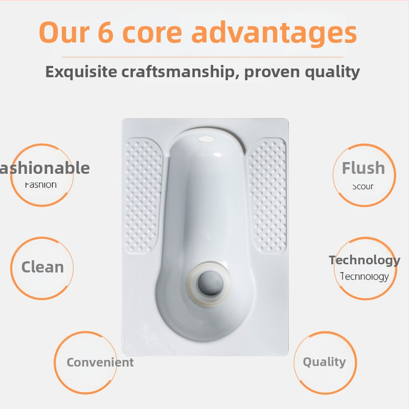 Plastmasas čučēšanas tualete, bez ūdens tanka, bez ūdens aiztures, minimālais bedrējas attālums 60 cm, izplūdes caurules diametrs 100 cm