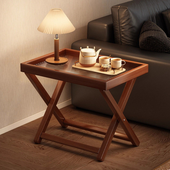 Сгъваема странична масичка от бамбук с акрилен плот – модерен минималистичен стил, рамка от бамбук, MDF панел, подходяща за лаптоп