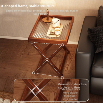 Sulankstomas bambukinis šoninis staliukas su akriliniu viršumi – šiuolaikiškas minimalistinis stilius, bambukinis rėmas, MDF plokštė, suderinamas su nešiojamuoju kompiuteriu