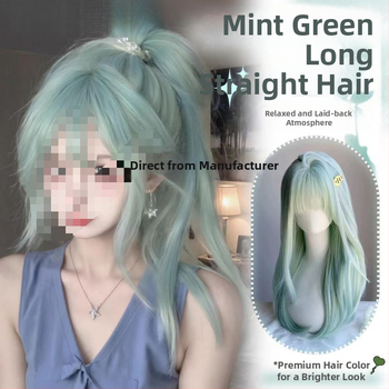 Ilga tiesioginė parukė moterims, karščiui atspari pluošto medžiaga, mašinė audimas, modelis 1