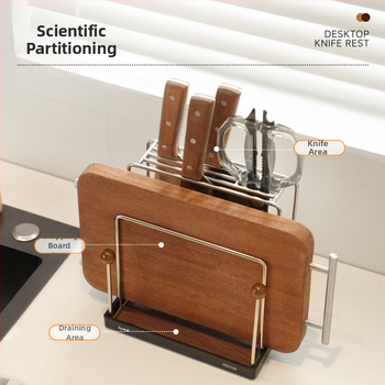 Bydoll Virtuvės peilių ir pjaustymo lentos laikiklis — integruotas ant stalviršio, daugybinis ir judantis, nerūdijančio plieno, 2025 m. modelis