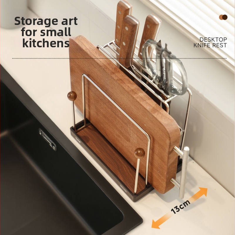 Bydoll Virtuvės peilių ir pjaustymo lentos laikiklis — integruotas ant stalviršio, daugybinis ir judantis, nerūdijančio plieno, 2025 m. modelis