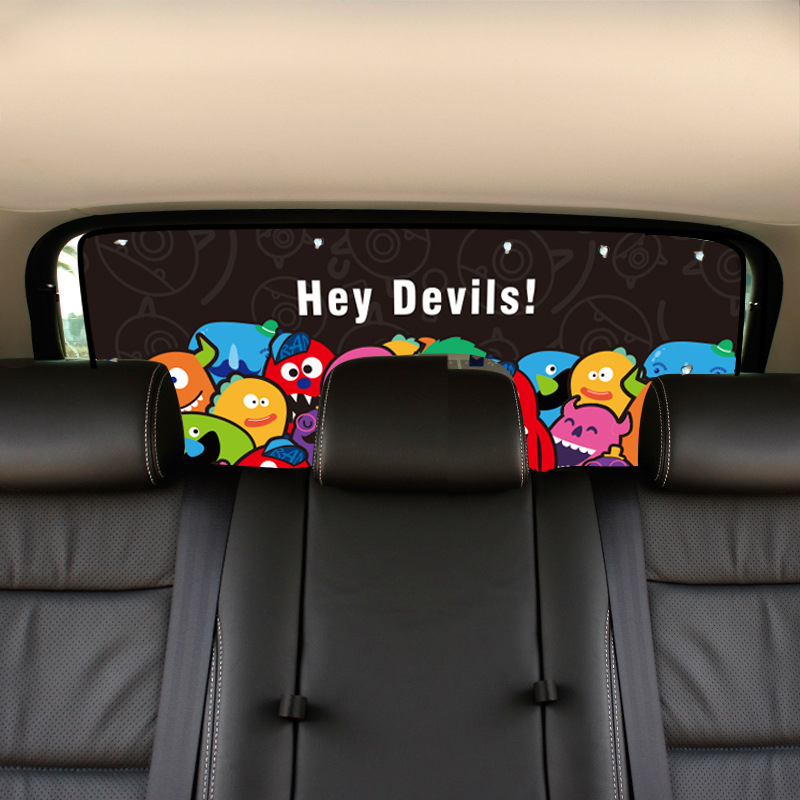 Automobilinis saulės skydelis su siurbtuko laikikliu galinio stiklo langui, storas nepermatomas audinys, universalus dydis