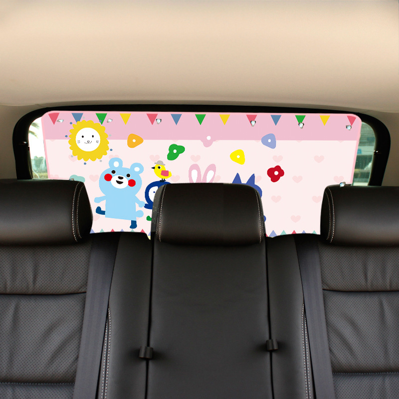 Automobilinis saulės skydelis su siurbtuko laikikliu galinio stiklo langui, storas nepermatomas audinys, universalus dydis