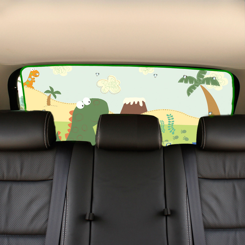 Automobilinis saulės skydelis su siurbtuko laikikliu galinio stiklo langui, storas nepermatomas audinys, universalus dydis