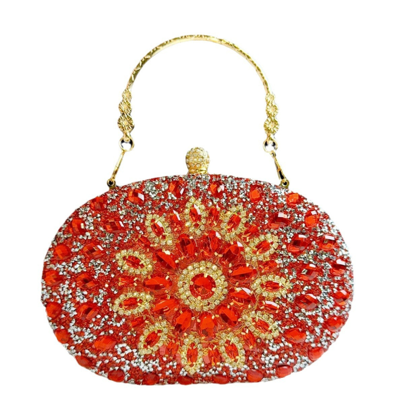 Kagyló alakú clutch rhinestone napsugár motívummal, poliészter, belső telefontartó zseb, nyitott kivitel, tavasz 2024