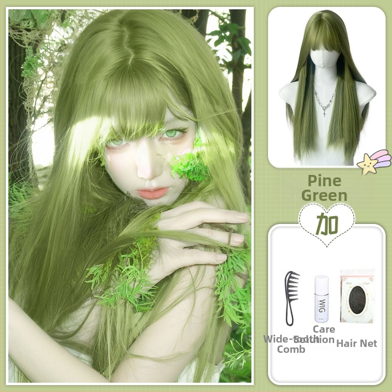 Pikk sirge parukas, Qi bangs, Ju Jingyi inspireeritud stiil, kõrge temperatuuriga kiud, näo kuju muutmine