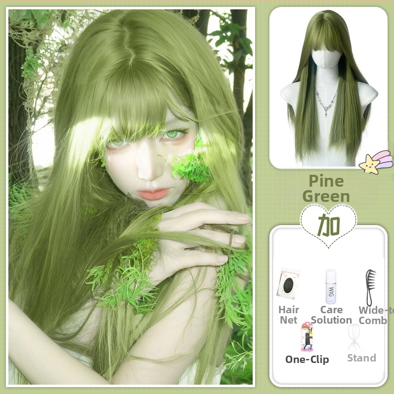 Pikk sirge parukas, Qi bangs, Ju Jingyi inspireeritud stiil, kõrge temperatuuriga kiud, näo kuju muutmine