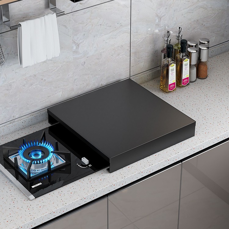 Dujinės viryklės dangtelis ir virtuvės laikymo lentyna su puodų laikikliu, anglies plienas, daugiafunkcinis, nereikia montuoti, šiuolaikiškas minimalistinis dizainas