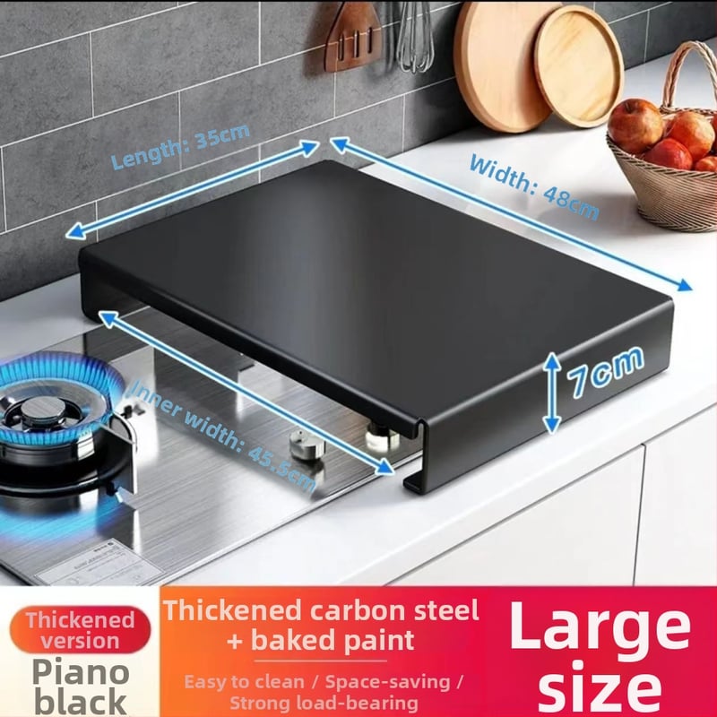 Dujinės viryklės dangtelis ir virtuvės laikymo lentyna su puodų laikikliu, anglies plienas, daugiafunkcinis, nereikia montuoti, šiuolaikiškas minimalistinis dizainas