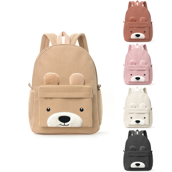 Corduroy laste seljakott lasteaeda – unisex, suur maht, loomemotiiv väike karu, polüestervooder