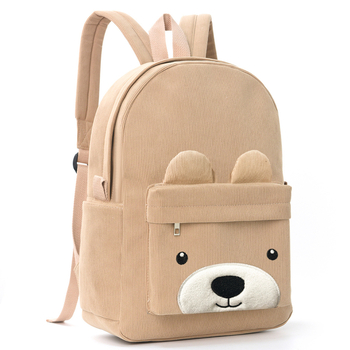 Corduroy laste seljakott lasteaeda – unisex, suur maht, loomemotiiv väike karu, polüestervooder