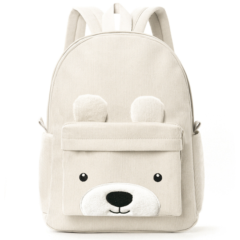 Corduroy laste seljakott lasteaeda – unisex, suur maht, loomemotiiv väike karu, polüestervooder
