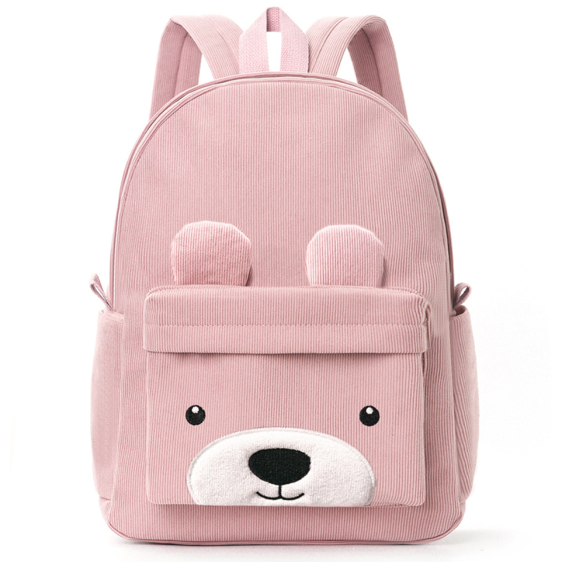 Corduroy laste seljakott lasteaeda – unisex, suur maht, loomemotiiv väike karu, polüestervooder