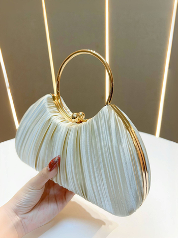 Női kézitáska pliszírozott dizájnnal, estélyi/parti táska gyűrűs fogantyúval, poliészter anyag, zseb a telefonnak és az igazolvány számára