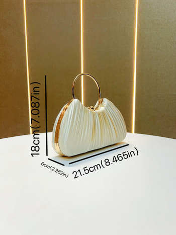 Női kézitáska pliszírozott dizájnnal, estélyi/parti táska gyűrűs fogantyúval, poliészter anyag, zseb a telefonnak és az igazolvány számára