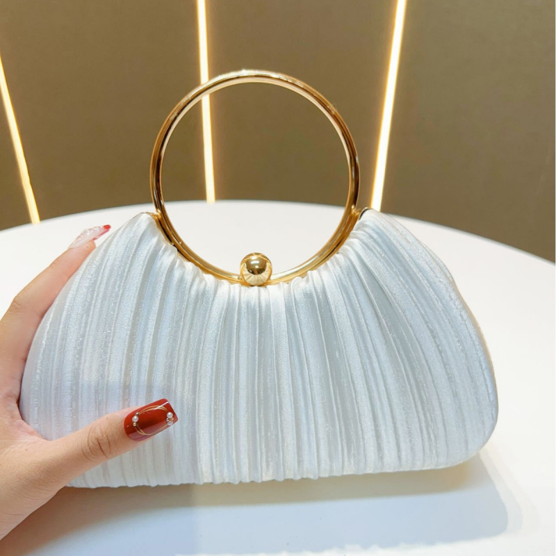 Női kézitáska pliszírozott dizájnnal, estélyi/parti táska gyűrűs fogantyúval, poliészter anyag, zseb a telefonnak és az igazolvány számára