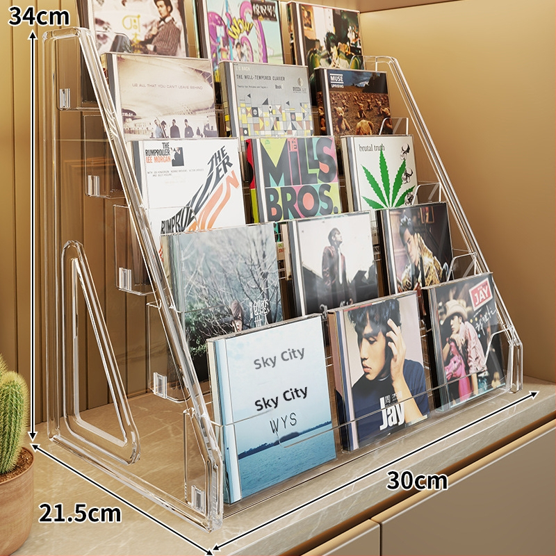 CD ekspozicijos stovas su pakopomis lentynomis, medžiaga PET+PS, šiuolaikinis minimalistinis stilius, prekės ženklas Evesigar/isi home, modelis 2300026402766717697, daugiafunkcinis