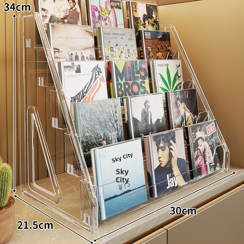 CD ekspozicijos stovas su pakopomis lentynomis, medžiaga PET+PS, šiuolaikinis minimalistinis stilius, prekės ženklas Evesigar/isi home, modelis 2300026402766717697, daugiafunkcinis