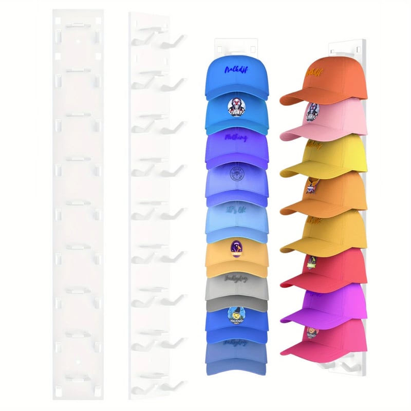 Raft de depozitare pentru șepci baseball, din plastic, cu mai mult de 8 niveluri, montaj pe perete cu adeziv puternic și instalare prin cârlig