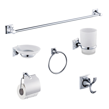 Suport pentru prosoape de baie - suprafață cromată, aliaj de zinc + oțel inoxidabil, stil modern simplu, set de șase piese sau mai mult