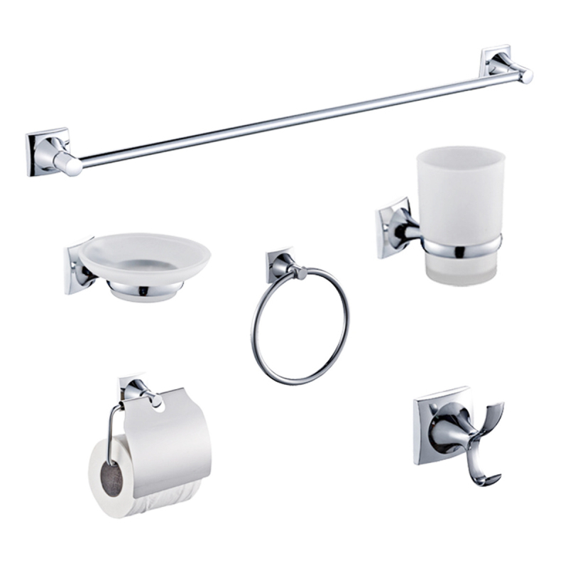 Suport pentru prosoape de baie - suprafață cromată, aliaj de zinc + oțel inoxidabil, stil modern simplu, set de șase piese sau mai mult