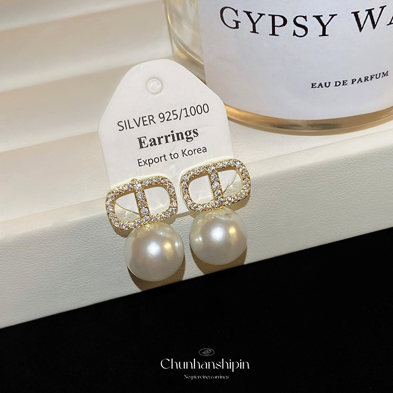 CD pērļu burti auskari ar klipsi, no vara, viegls greznums, burtu dizains, elektroplatēts pārklājums