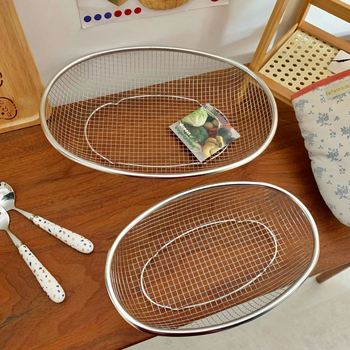 Ovalni koš za pohranu od nehrđajućeg čelika za voće i povrće — moderni minimalistički stil, višenamjenski kuhinjski organizator