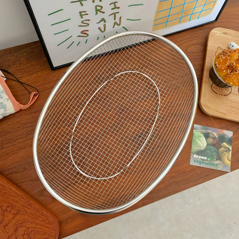 Ovalni koš za pohranu od nehrđajućeg čelika za voće i povrće — moderni minimalistički stil, višenamjenski kuhinjski organizator