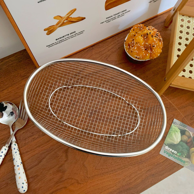 Ovalni koš za pohranu od nehrđajućeg čelika za voće i povrće — moderni minimalistički stil, višenamjenski kuhinjski organizator