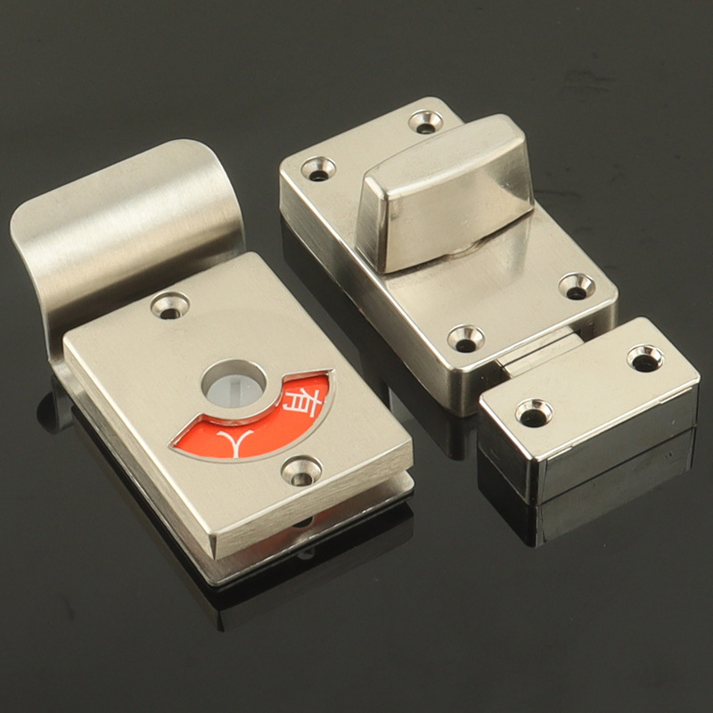 Sowegu încuietoare pentru panoul de separare la toaleta publică din oțel inoxidabil, cu indicator de utilizare, set din 2 piese, finisaj cu textură trasă pe fir