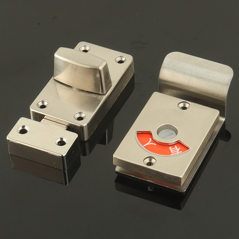 Sowegu încuietoare pentru panoul de separare la toaleta publică din oțel inoxidabil, cu indicator de utilizare, set din 2 piese, finisaj cu textură trasă pe fir