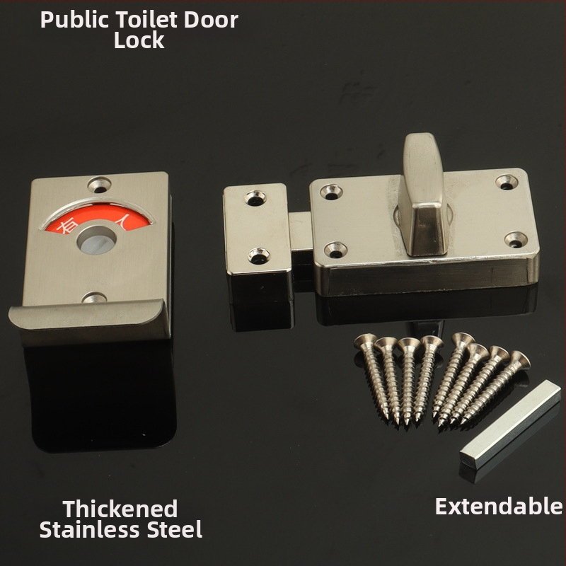 Sowegu nerūdijančio plieno viešos tualeto skyriaus durų spyna su indikatoriumi, dviejų dalių komplektas, paviršius su vielinio braižo tekstūra