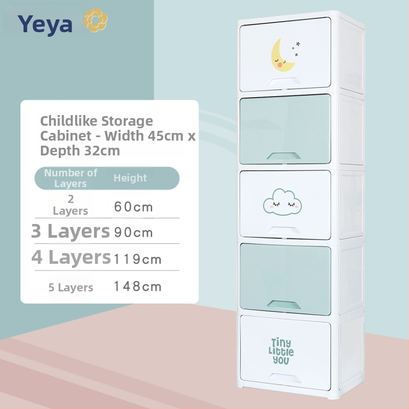 Úložný kabinet Wj-416002, PP plast, 2–5 polic, detský kreslený štýl