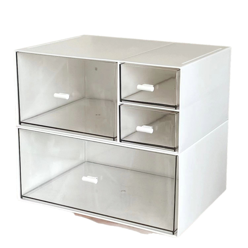 Cutie de depozitare pentru birou – rezistentă la praf, cu sertar, cu posibilitate de stivuire, din plastic, 18L, model JG, model carouri, stil japonez, logo imprimat