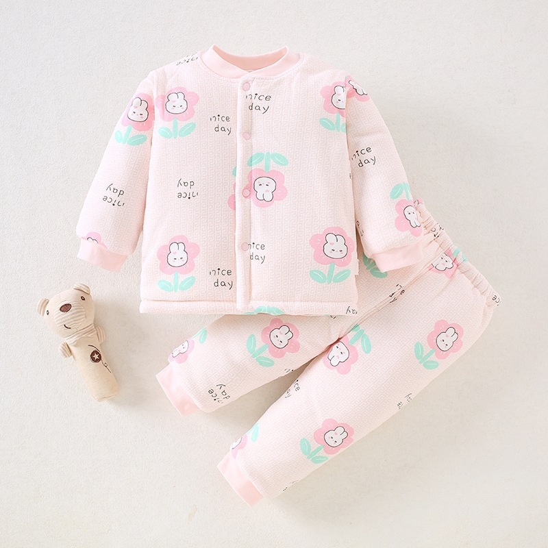 Beibeima Зимно бебешко облекло, двупартиен комплект за новородени, дебело топло полиестерно облекло, дълги ръкави, карикатурен принт
