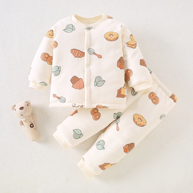 Beibeima Зимно бебешко облекло, двупартиен комплект за новородени, дебело топло полиестерно облекло, дълги ръкави, карикатурен принт