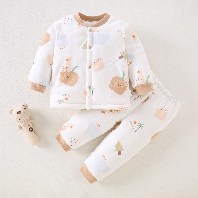 Beibeima Зимно бебешко облекло, двупартиен комплект за новородени, дебело топло полиестерно облекло, дълги ръкави, карикатурен принт