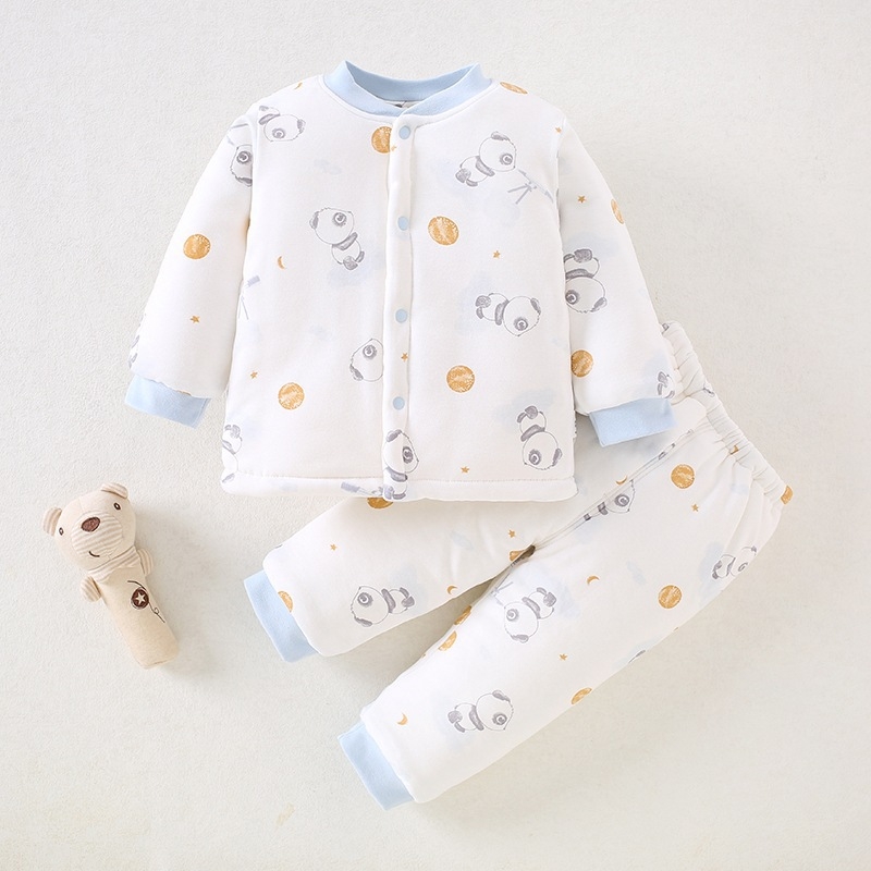Beibeima Зимно бебешко облекло, двупартиен комплект за новородени, дебело топло полиестерно облекло, дълги ръкави, карикатурен принт