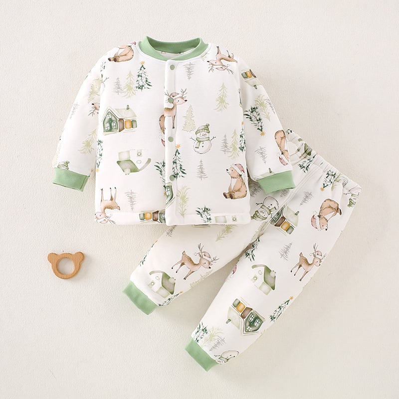 Beibeima Зимно бебешко облекло, двупартиен комплект за новородени, дебело топло полиестерно облекло, дълги ръкави, карикатурен принт