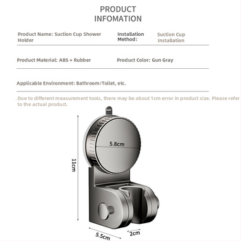 Držiak sprchovej hlavice so sacou podložkou — na stenu, bez vŕtania, ABS materiál, mobilná kúpeľná polica