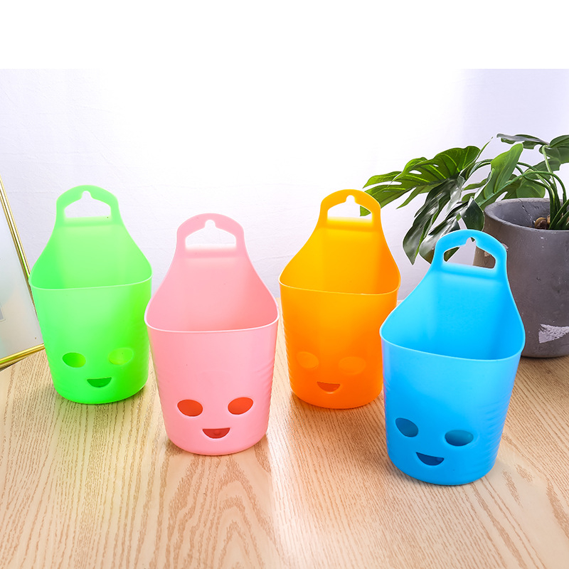 Coș suspendat din plastic cu design zâmbitor – montaj pe perete, organizator de birou