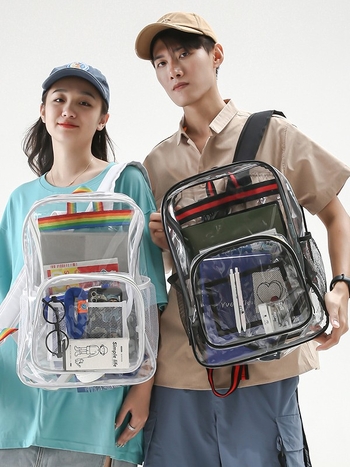 Läbipaistev PVC seljakott, veekindel, maht alla 20 l, õhupadi rihm