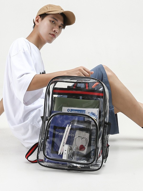 Läbipaistev PVC seljakott, veekindel, maht alla 20 l, õhupadi rihm